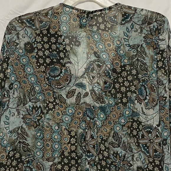 Lane Bryant shirt women 22/24 green multi color long sleeve open shoulder blouse - Picture 8 of 13